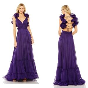 NWT Mac Duggal Ruffle Shoulder Lace Up Gown #67911 New! Size 6